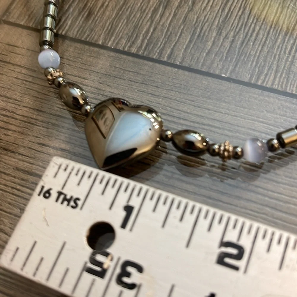 Vintage Hematite Beautiful Heart Accent Beaded Pendant Necklace with Bracelet